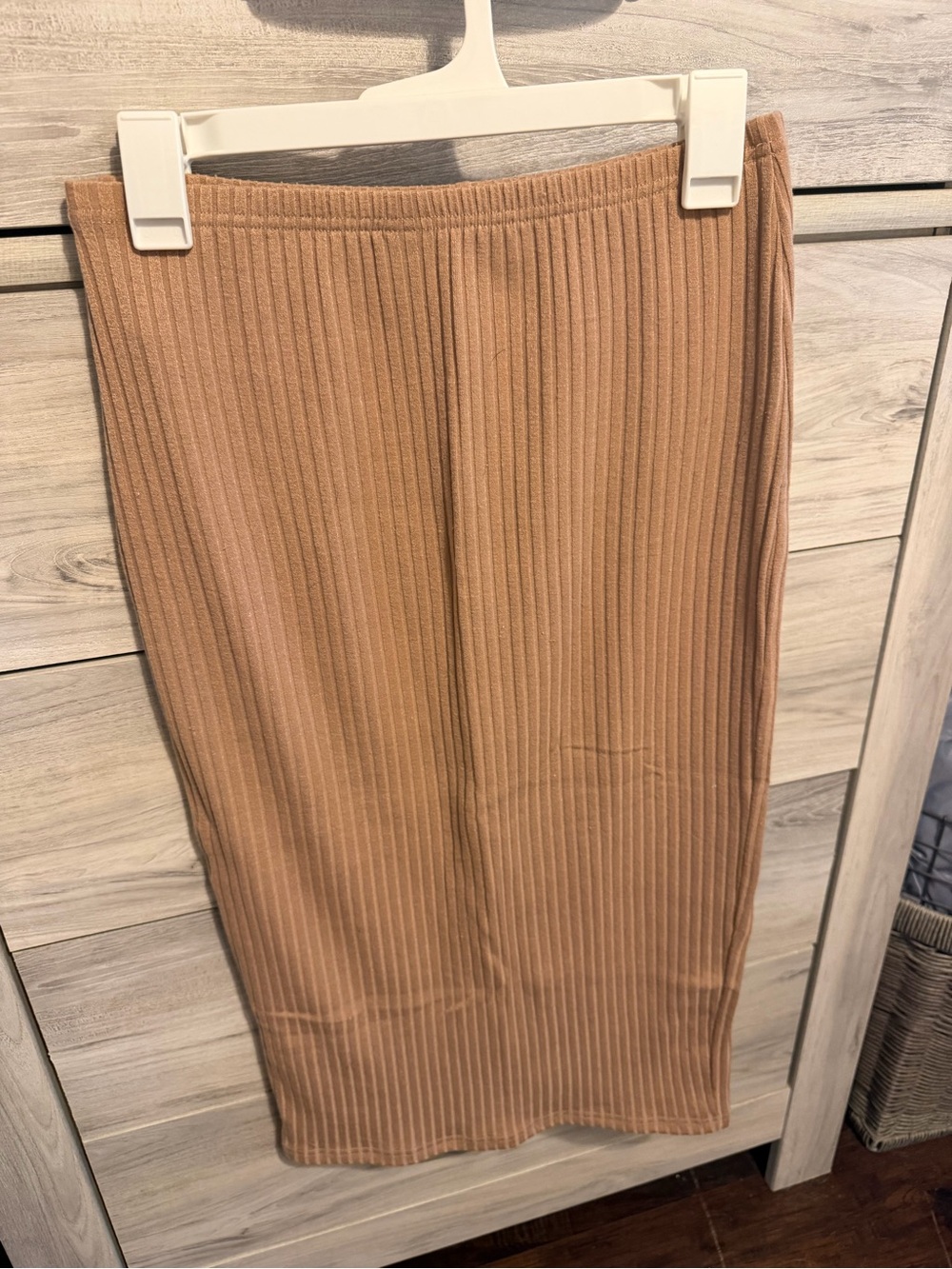 SHEIN Ribbed Midi Skirt in Camel Brown